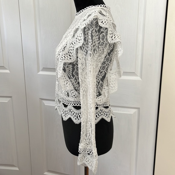 White Lace Blouse Mock Neck sz S - Picture 5 of 14